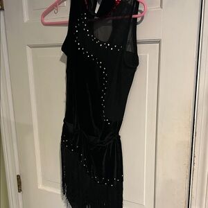 Elegant Black Sleeveless Dress with Fringe Detail